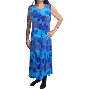 Sz.M*LA D DA*Blue Sleeveless Midi Dress--Broomstick Skirt--Ties in Back